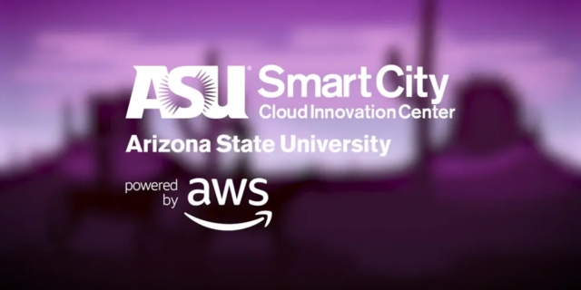 A purple ASU Smart City graphic with sponsor names