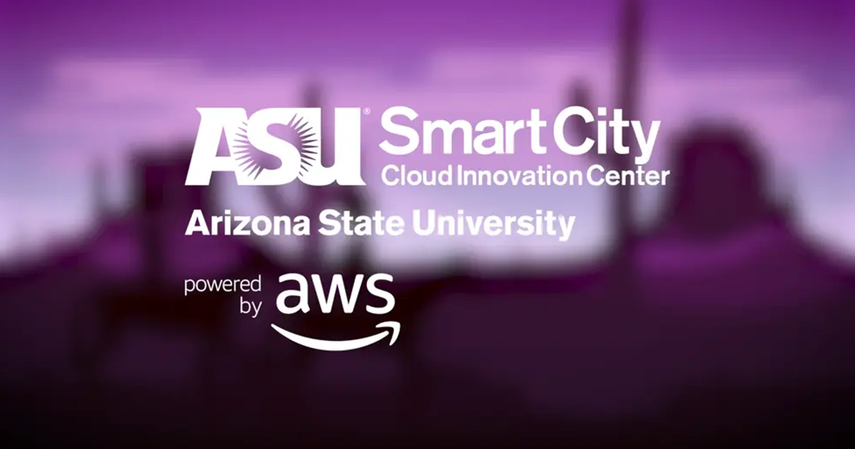 A purple ASU Smart City graphic with sponsor names