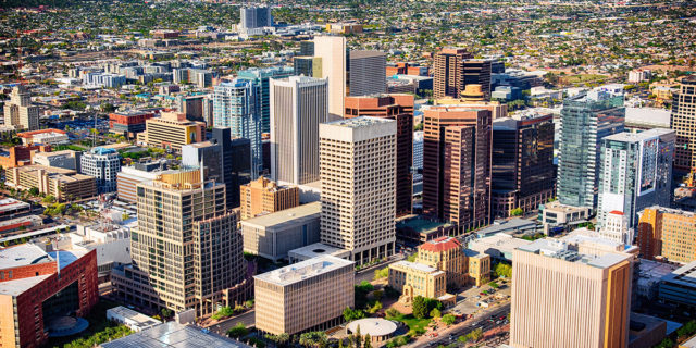 An aerial view of Downtown Phoenix.