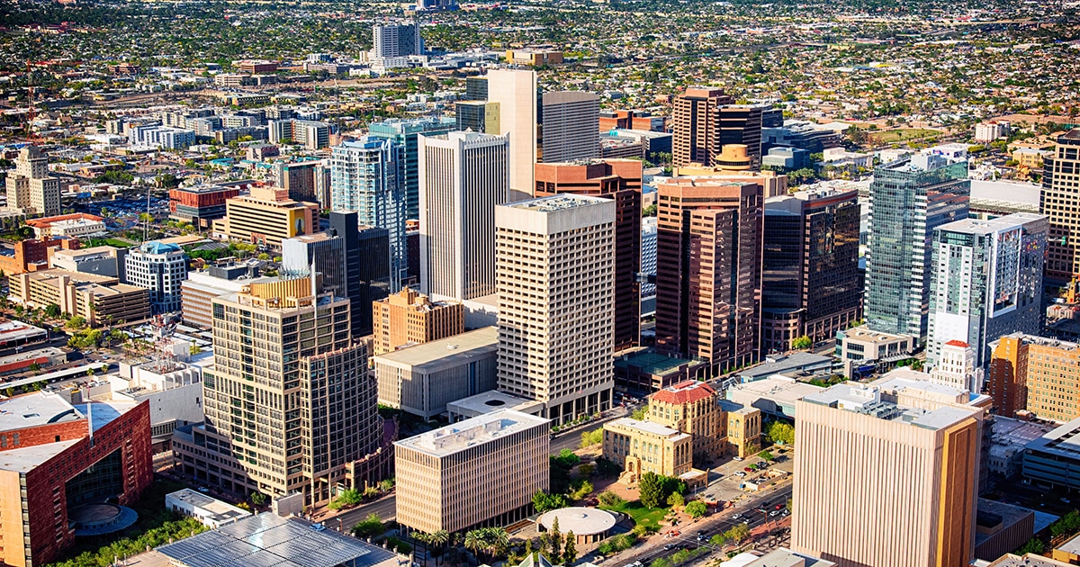 An aerial view of Downtown Phoenix.