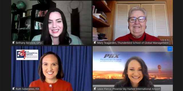 Four women speak during a Zoom panel