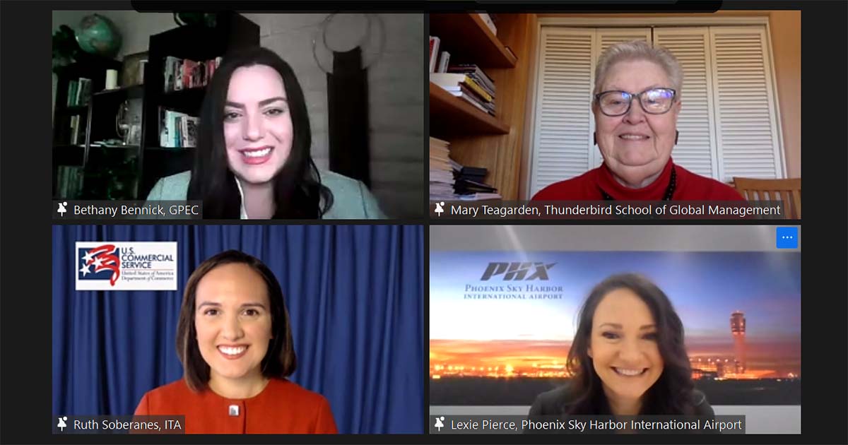 Four women speak during a Zoom panel