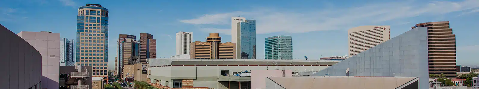 High elevation view of a concrete building and cityscape