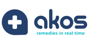 Akos logo with tagline: "remedies in real time"