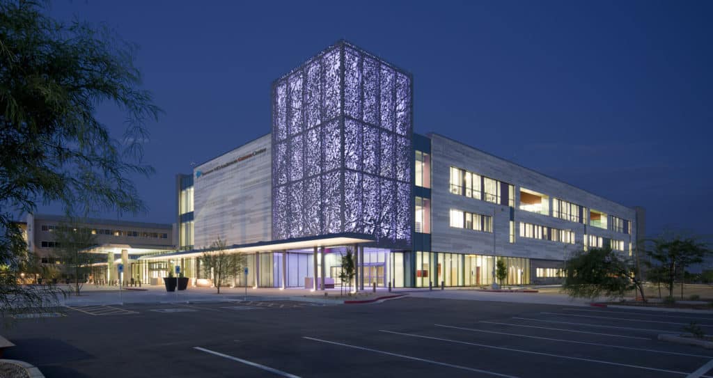 Banner MD Anderson Cancer building at night in Gilbert, AZ