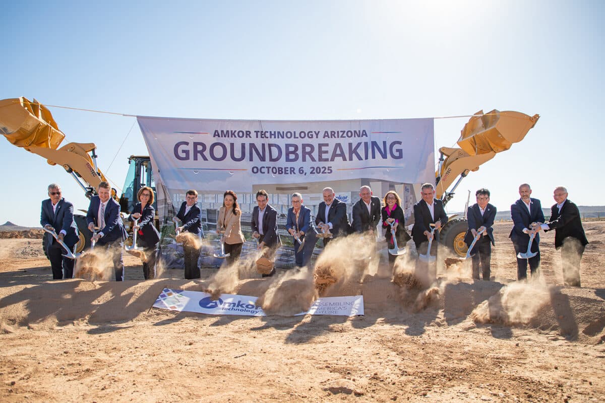Amkor groundbreaking people shoveling dirt