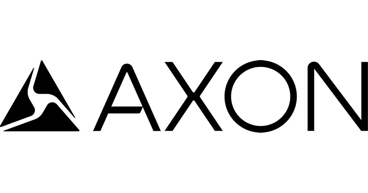 Axon logo, black text to the right of the company's Axon Delta.