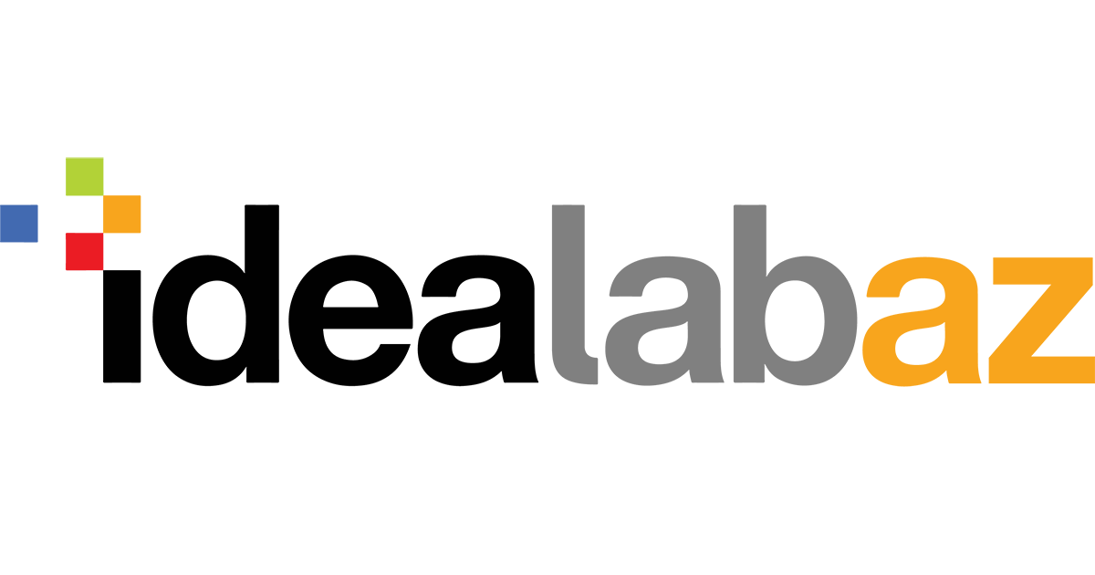 IdealabAZ logo on blank background. "Idea" is written in black, "lab" in gray and "az" in gold.